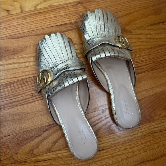 Gucci Marmont Gold Mules Size 8/EU 39 - Picture 1 of 3